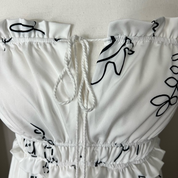 White Navy Blue Tie Front Cut Out Tiered Maxi Dress - Picture 5 of 15